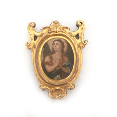 Miniature Oil on Tin Painting, Praying Virgin, 19th Century Naples