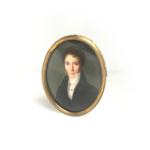 Miniature Portrait of a Man with a Blue Vest, French School, circa 1810