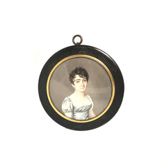 Miniature Portrait of a Young Woman with a White Dress and Short Hair, Faux Tort Frame French School, circa 1810