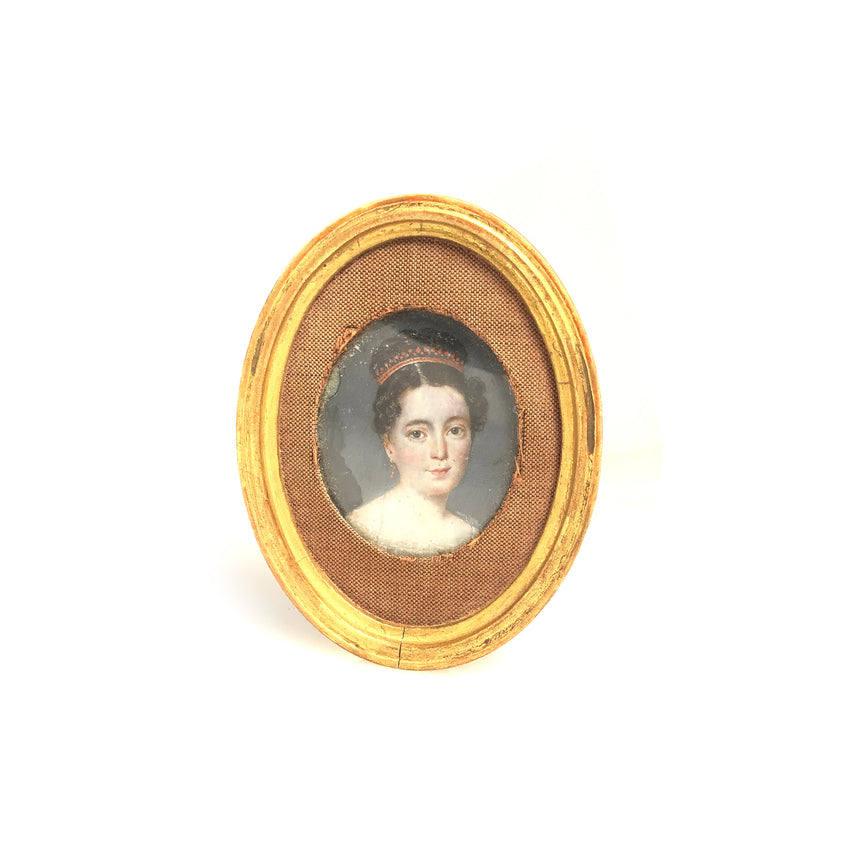 Miniature Painting of a Young Woman with a Red Hairband, French School, circa 1810