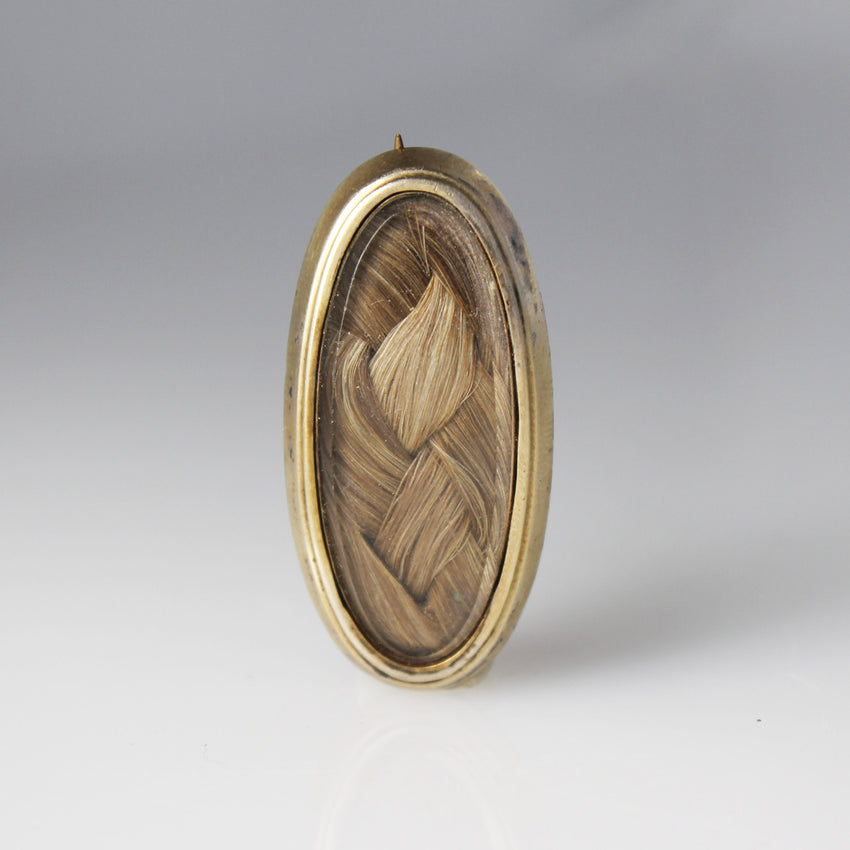 Gold Plated Oval Mourning Hair Brooch