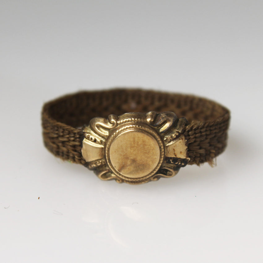 Victorian Mourning Hair Ring with Golden Detail marked "EB"