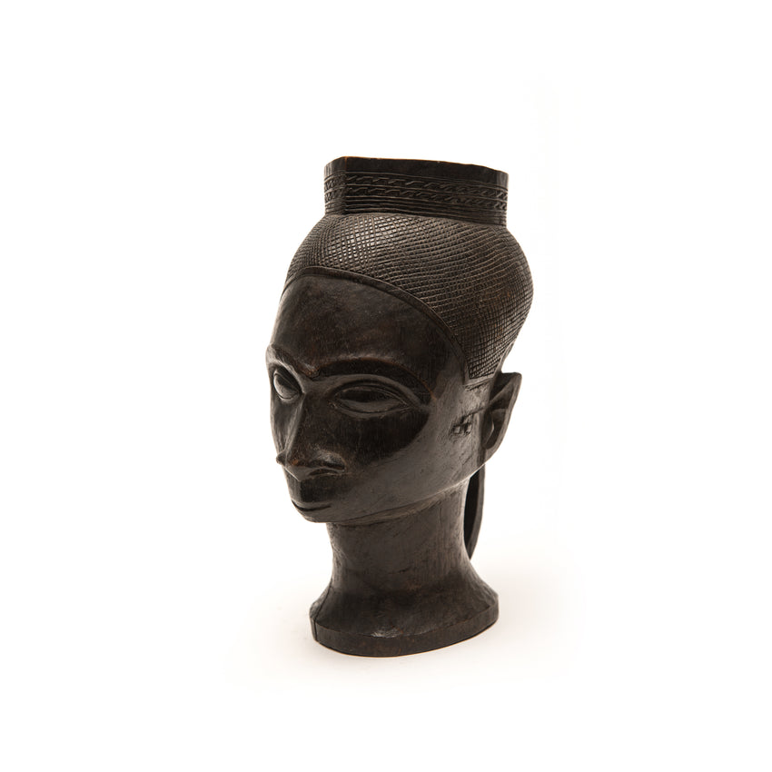 KUBA CEREMONIAL CUP DETAILED CARVED WOOD, D. R. OF CONGO, AFRICA