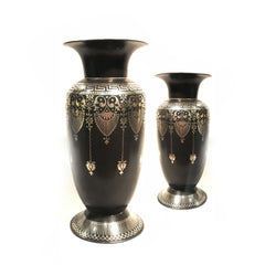 Flower Vases with Art Deco Pique Silver Decorations (pair)