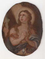 Miniature Oil on Tin Painting, Praying Virgin, 19th Century Naples