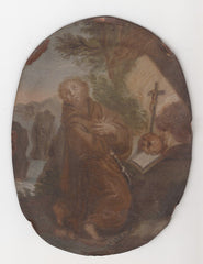 Miniature Painting of "Saint John of the Cross" on Tin with a Metal Frame, 19th Century Naples, Italy