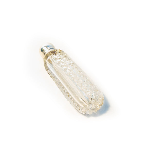 Long crystal etched and silver smelling vial