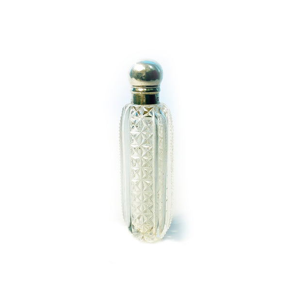 Long crystal etched and silver smelling vial