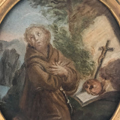 Miniature Painting of "Saint John of the Cross" on Tin with a Metal Frame, 19th Century Naples, Italy